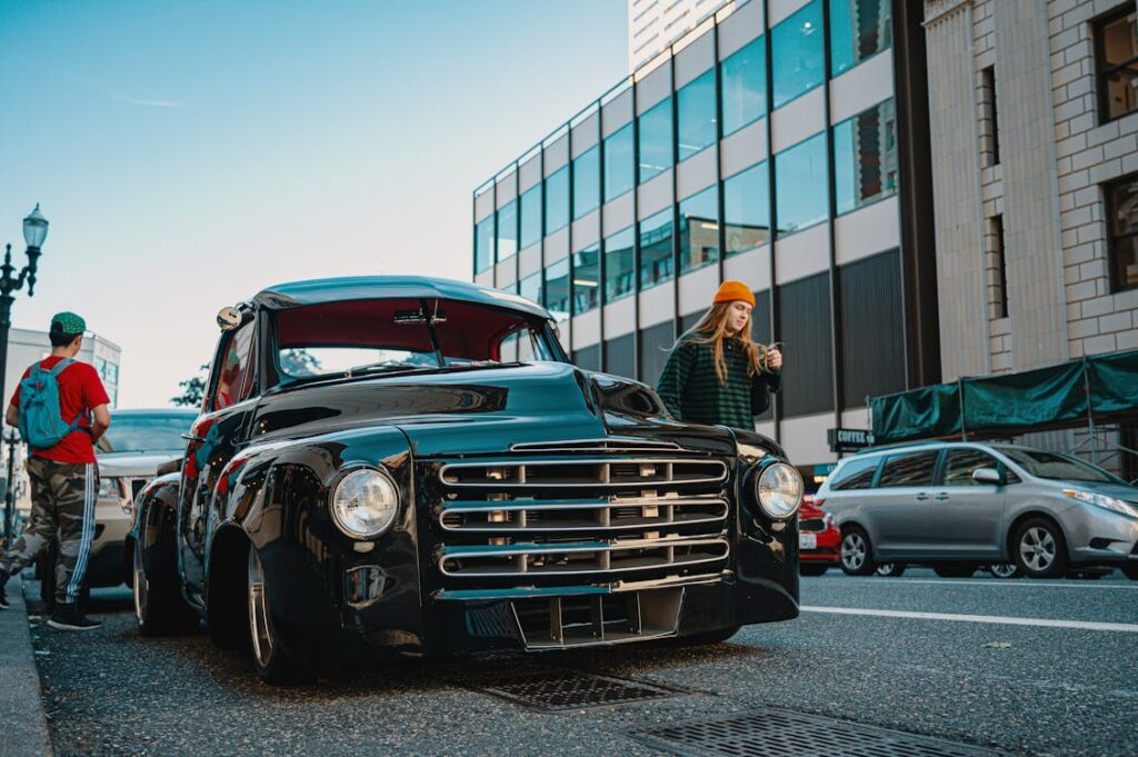 Free Woman Beside Black Vehicle Stock Photo