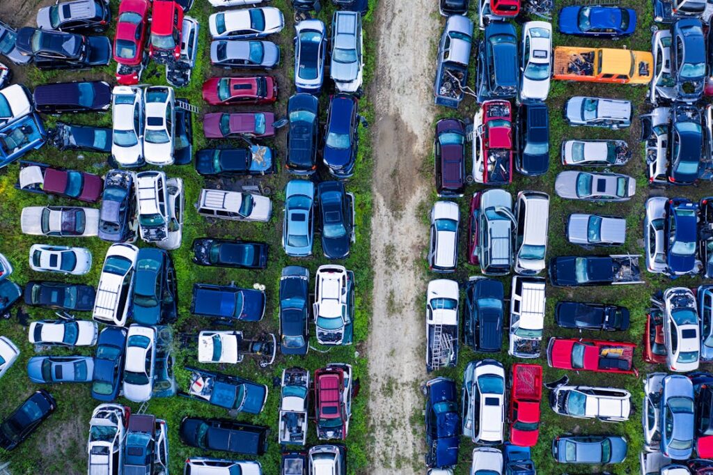 Free Aerial Photography of Cars at a Junkyard Stock Photo